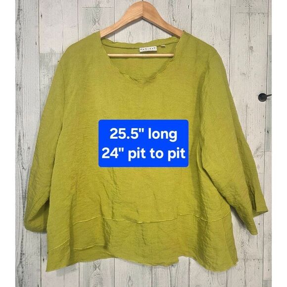 Habitat Lettuce Scoop Neck Lagenlook Asymmetrical Tiered Hem Blouse Sz. L - Picture 2 of 5